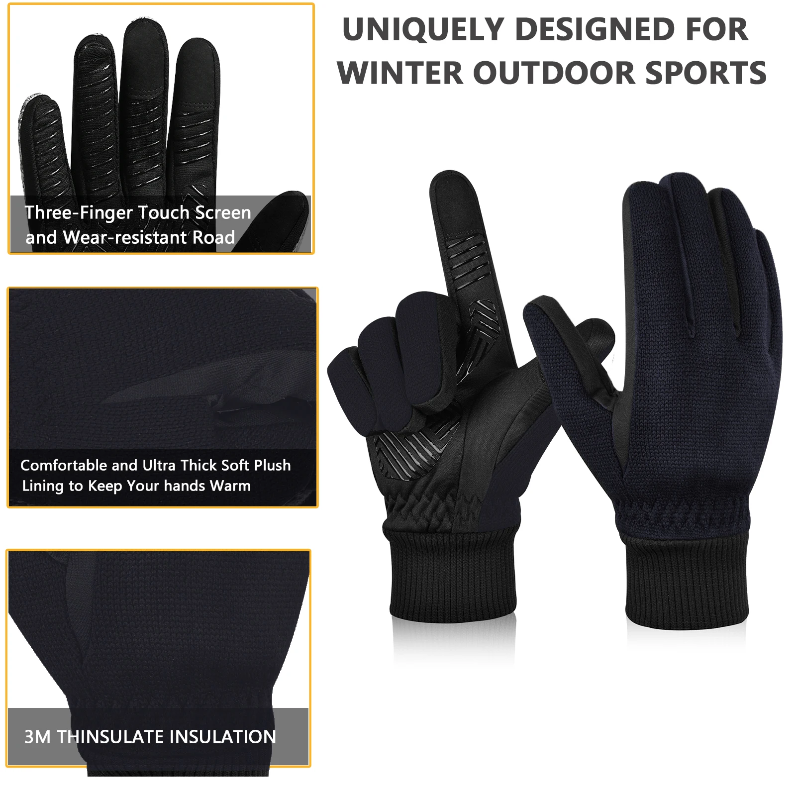 MOREOK Winter Gloves 3M Thinsulate Warm Gloves Anti-slip Mitten Touchscreen Bike Cycling Glove for Driving,Skiing,Running,Hiking 5