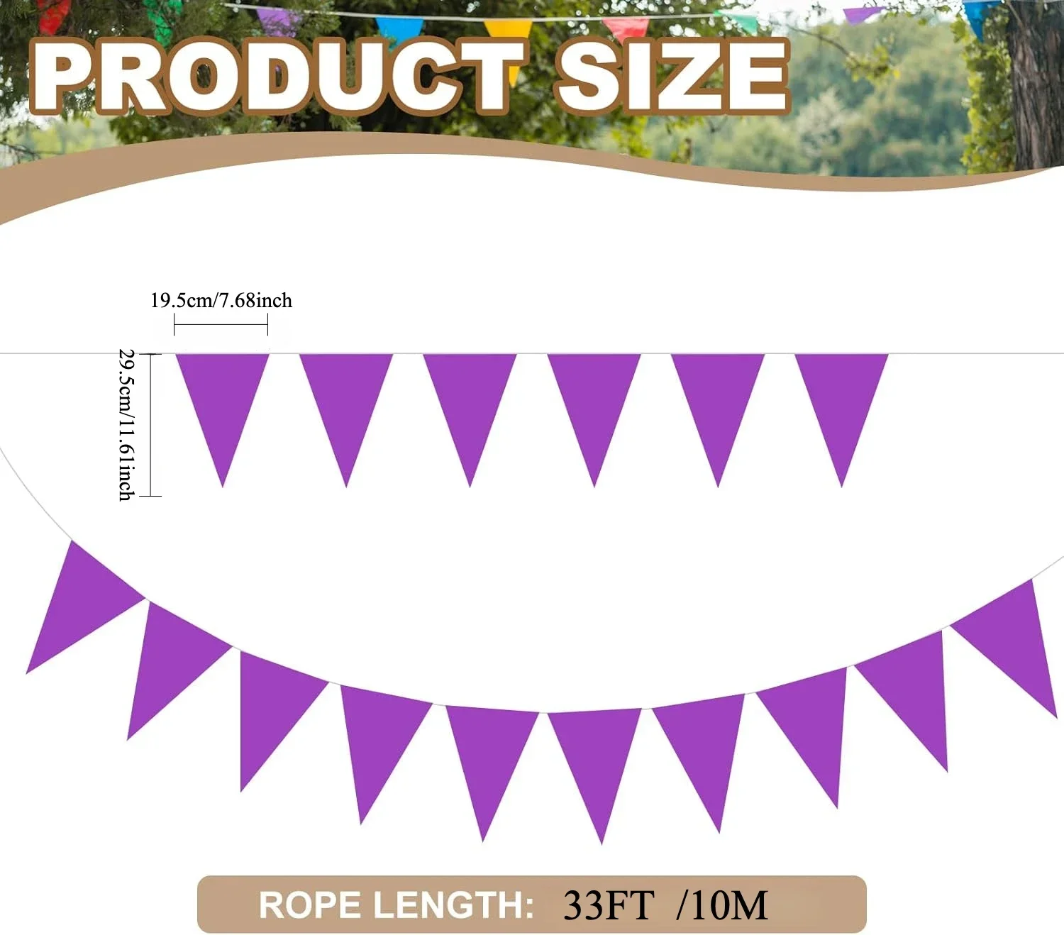 Vibrant Purple Triangle Bunting - Waterproof Pennant Flags Garland, 33ft/10m Durable Party Decoration