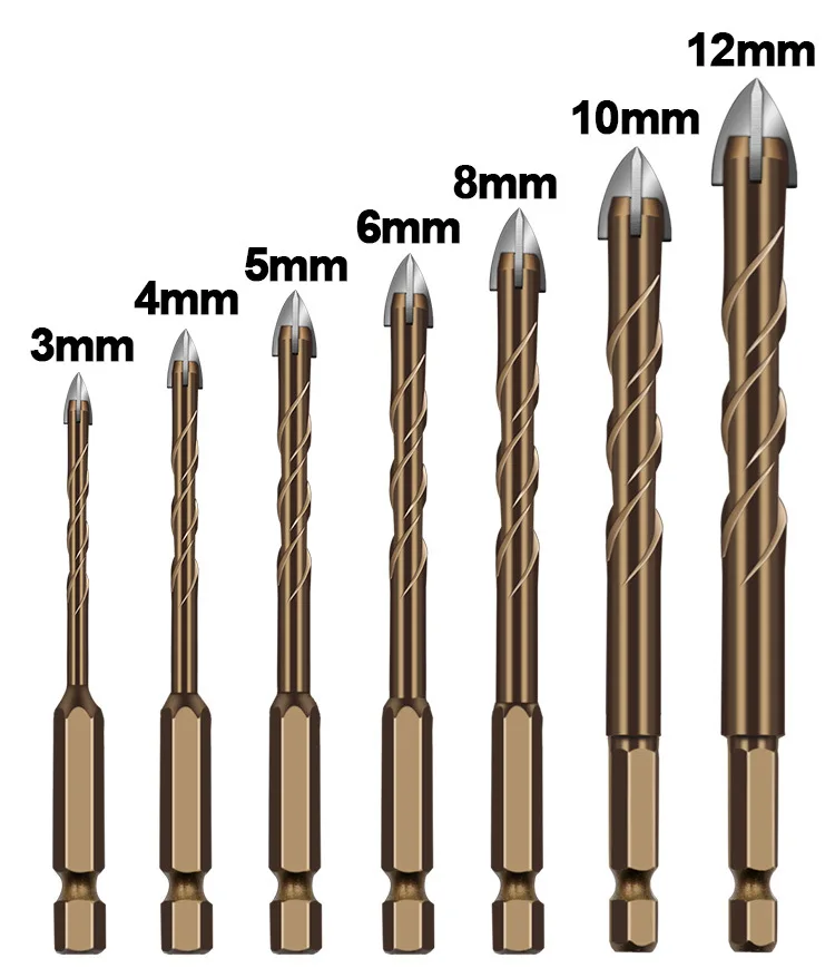 3-12mm cross hexagonal tile drill bit glass ceramic concrete hole opener four-edged drill bit multifunctional drilling tool step drill bit m35 5% cobalt hss high speed steel spiral hex shank metal hole cutter 4 12mm 4 20mm hexagonal drill bit tool