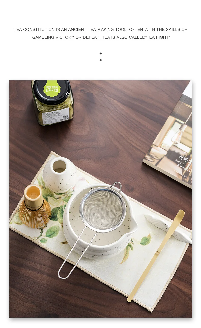 Description Picture 3 of item4/7Pcs/set Matcha Blender Set Bamboo Tea Whisk Matcha Brush Tea Set Matcha Bowl with Strainer Matcha Tool Set Sand Dot White