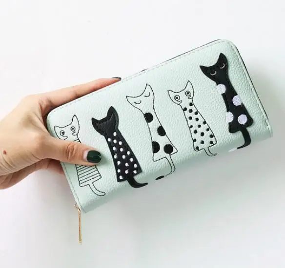 Cute Cat Female Purse Women Wallets for Cards Coin Phone Long Pu Leather Clutches