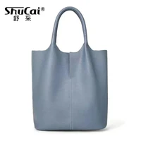 Sac à main en cuir véritable pour femmes, fourre-tout de banlieue en cuir de vache souple, fourre-tout à bandoulière, grand sac seau de luxe de styliste 1