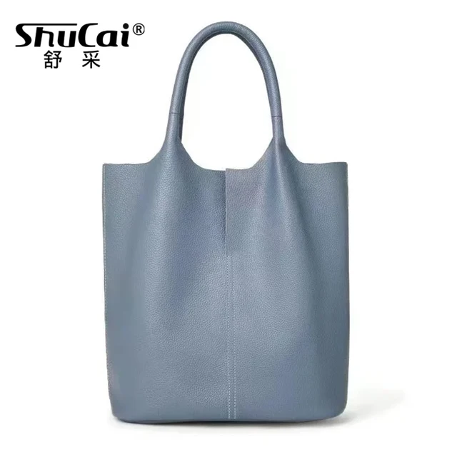 Sac à main en cuir véritable pour femmes, fourre-tout de banlieue en cuir de vache souple, fourre-tout à bandoulière, grand sac seau de luxe de styliste 1