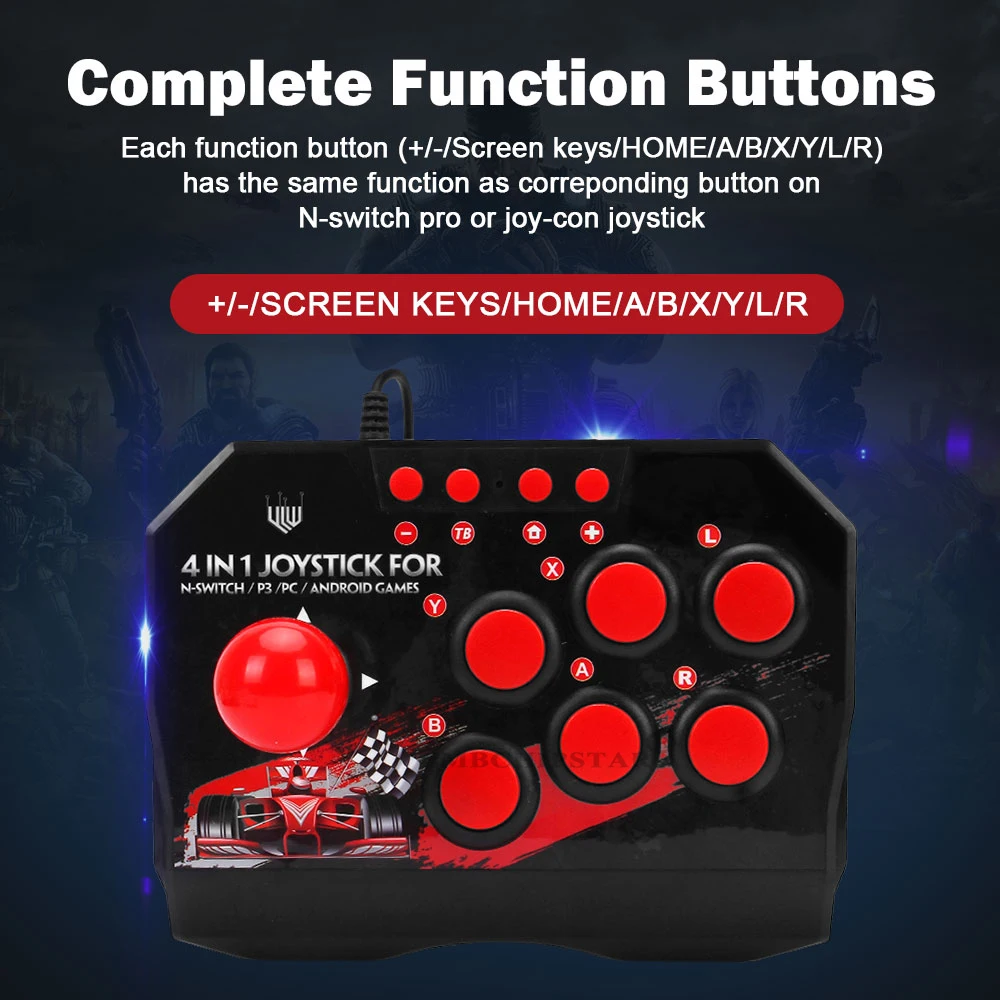 4 In 1 USB 유선 게임 조이스틱 레트로 아케이드 콘솔 로커 파이팅 컨트롤러 PS3/N 스위치/PC/안드로이드 TV 용 게임 조이스틱