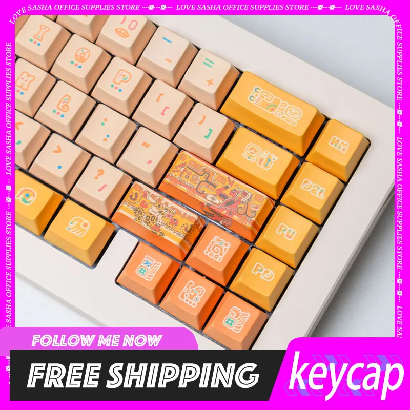 piifox-maya-theme-keycaps-cherry-130key-pbt-keycaps-personalizzazione-copritasti-antiusura-gialli-per-tastiere-per-computer-da-ufficio-regali