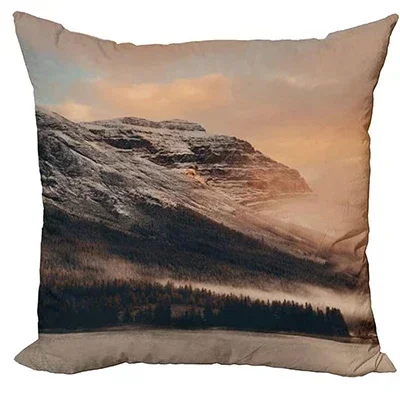 Short Plush Cushion Cover, Snow Mountain Forest Natural Outdoor Landscape Pattern Printed Pillowcase 45x45 pillow case