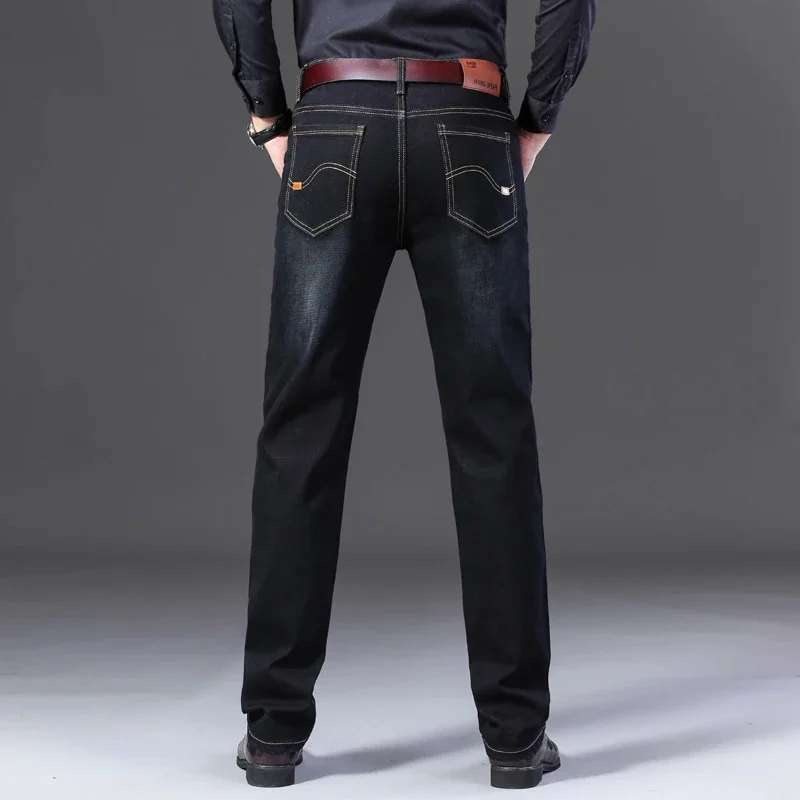Classic Black Men's Jeans Straight Leg Baggy Plus Size Pants Wear Comfortable Dark Pants Thin for Dad Gift Dad denim pants denim trousers