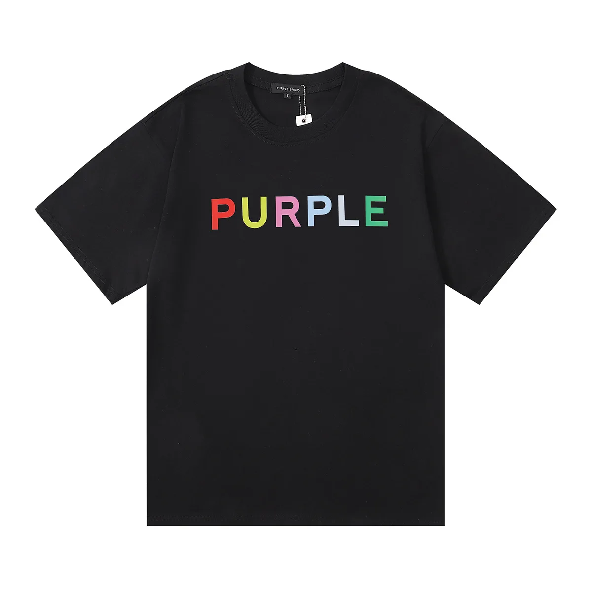

2024 Summer New Purple Brand Classic Logo Color Pattern Cotton Casual Short Sleeve Men's and Women's Plus Size T-Shirts