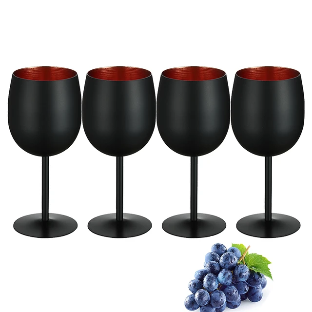 Verres à vin incassables en acier inoxydable, collection noir et