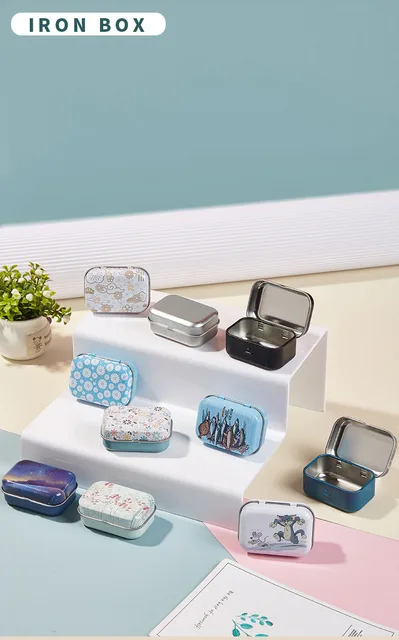 Caja de lata para almacenamiento de dulces con menta y flores
