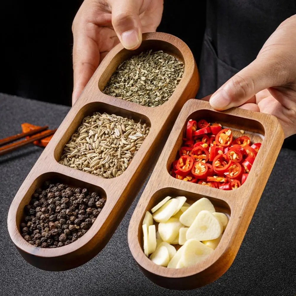 Wooden Divided Serving Tray Condiment Dish Multi Compartment Sauce Dishes wooden serving tray sauce dishes for Snacks Appetizers Fruit Candy Elegant Wood Plates