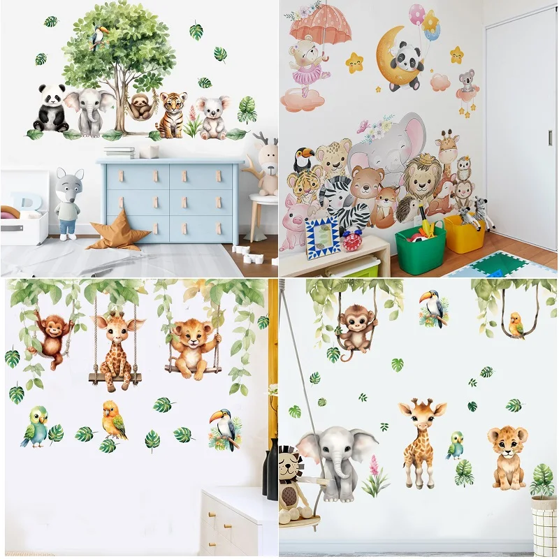 Cartoon Jungle Woodland Animals wall stickers for kids rooms children bedroom decals 3d vivid poster Decor murals Beby Favors wall decal stickers