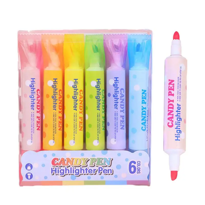 

Highlighters Assorted Colors | Colored Highlighter Markers Pens Set | 6pcs Double Ended Marker Pen with Broad & Fine Tips