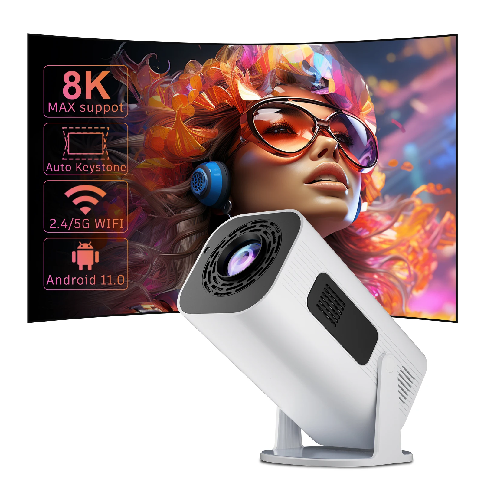 Portable Projector Salange P330W Mini Android 11 280 ANSI 4K 8K 1080P Wifi6 BT5.0 Home Cinema Android/IOS Video Theater