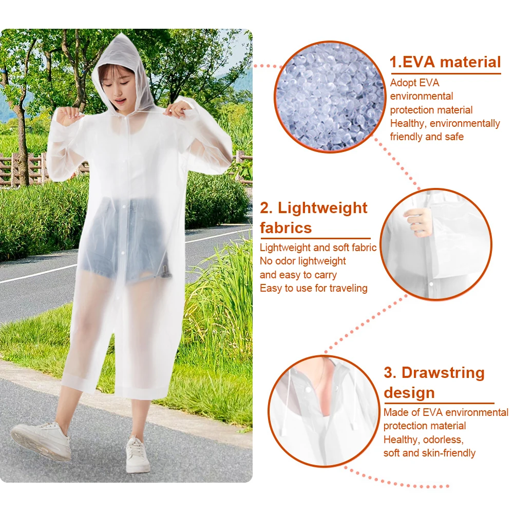 10Pcs Rain Ponchos with Drawstring Hood Emergency Raincoat Windproof Outdoor Rain Wear Portable Rain Coat for Outdoor Sport