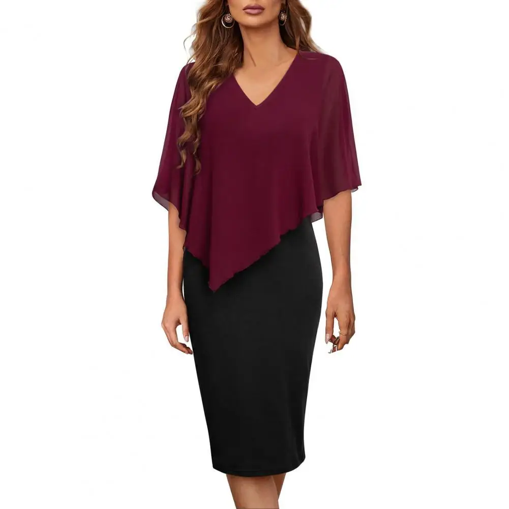 

Printed Chiffon Shawl Dress Fashionable Women's V-neck Chiffon Shawl Midi Dress Slim Fit Fake Two-piece Sheath Style Streetwear