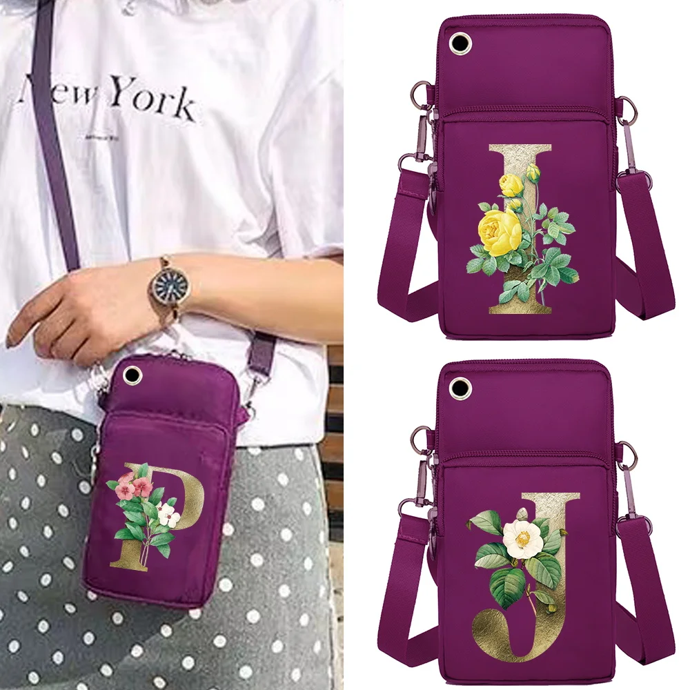 Mobile Phone Bags Wallets Arm Packet Card Holder Universal Iphone14 Pro/Huawei/Xiaomi/Oppo/Vivo Golden Flower Print Shoulder Bag