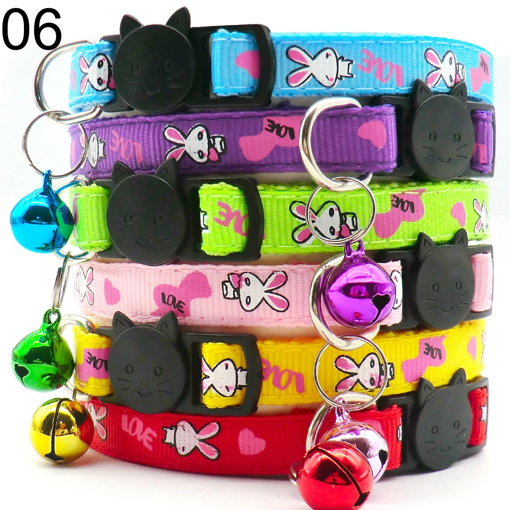 100Pcs Collar for Dogs Cat Necklace Cartoon Printed with Bell Dog Id Tag Accessories Training Choker Neck for Dog Cat Anti-lost 