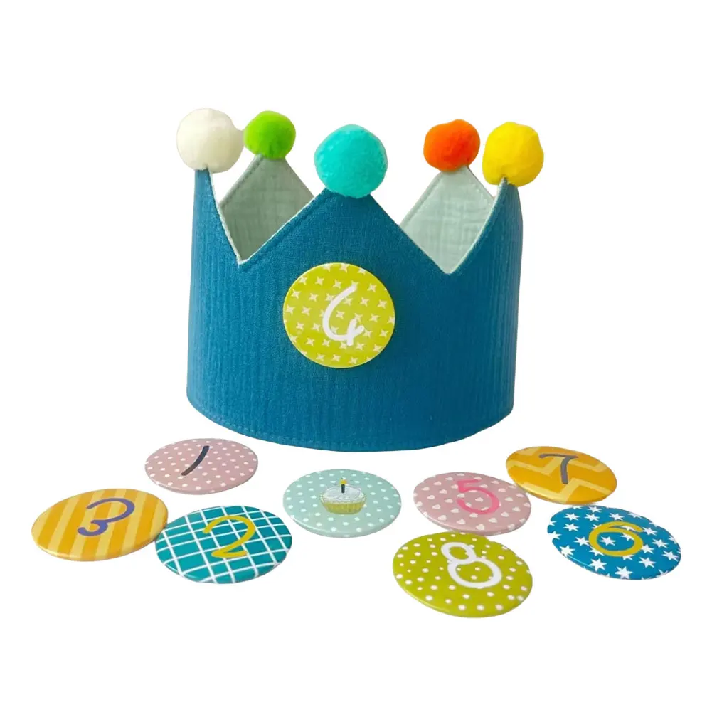 Unisex Birthday Hat Double-Sided Birthday King Crown Soft with Interchangable Number 0-9 Kids Party Decor Hat Accessory