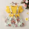 3pcs Newborn Baby Girls Clothes Sets Summer Short Sleeve Romper Bodysuit Top Floral Skirts 3 6 9 12 24 Months Headband Outfits 1