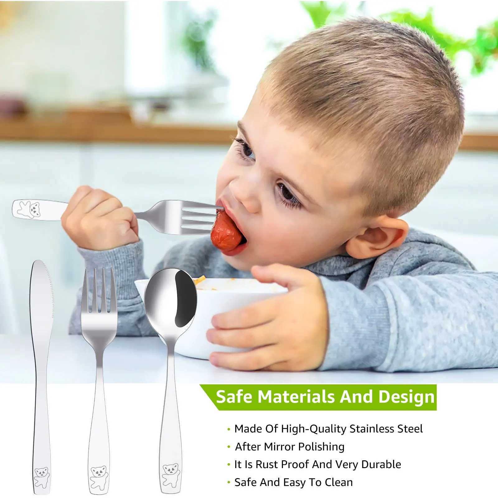 9/10/15Pcs Toddler Utensils, Kids Stainless Steel Silverware Set, Children Safe Forks Spoons and Cutter  - Mirror Polished