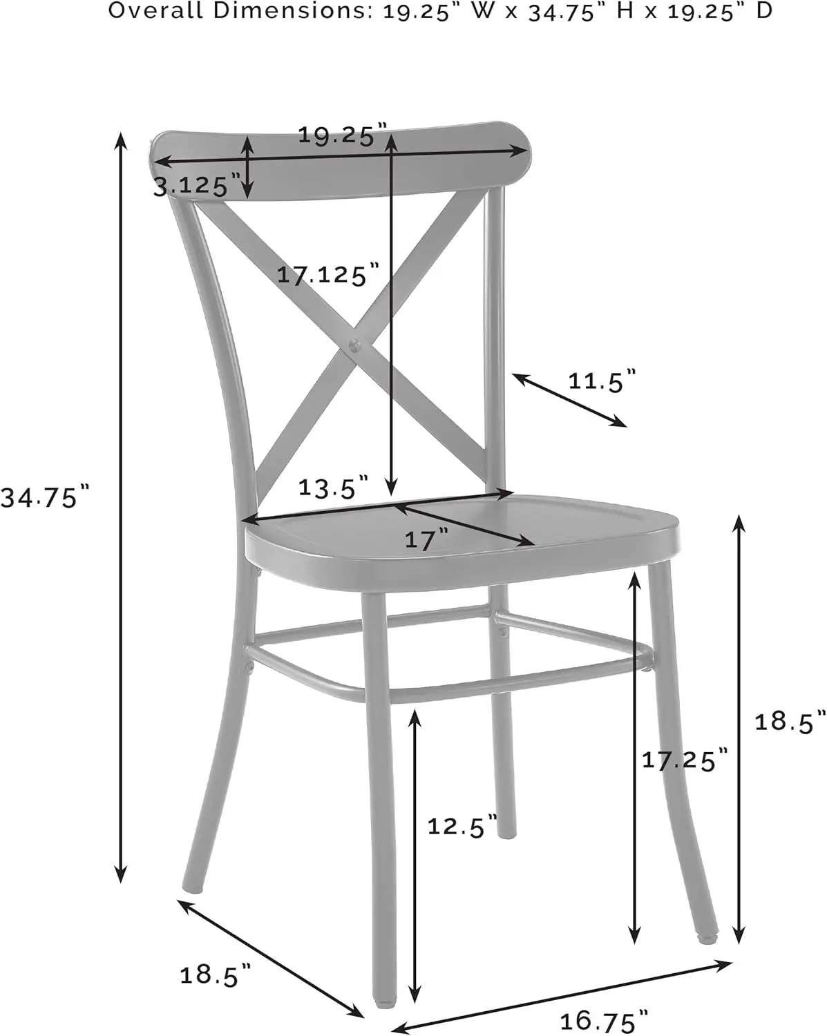 Furniture Camille Metal X Back Caf&eacute; Dining Chairs Set of 2, Matte Black