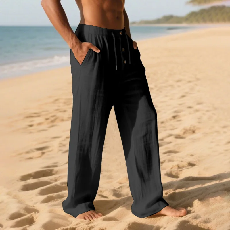 Cotton Linen Summer Wide Leg Pants for Men