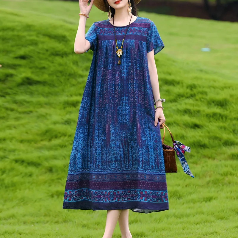 Vintage-Inspired Sleeveless Cotton Summer Dress - Women's Casual Loose Fit Beachwear
