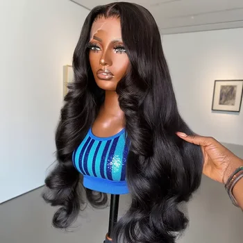 250 Density Human Hair Body Water Wave 5x5 Glueless Lace Frontal Wigs 13x6 HD Lace Front Wig 40 Inch Natural Black Clourse Loose 1