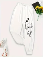 Elegant Cat Print Casual Versatile Women Pants Fashion Trendy Trousers With Drawstring Pockets Comfortable Sweatpants Female 1