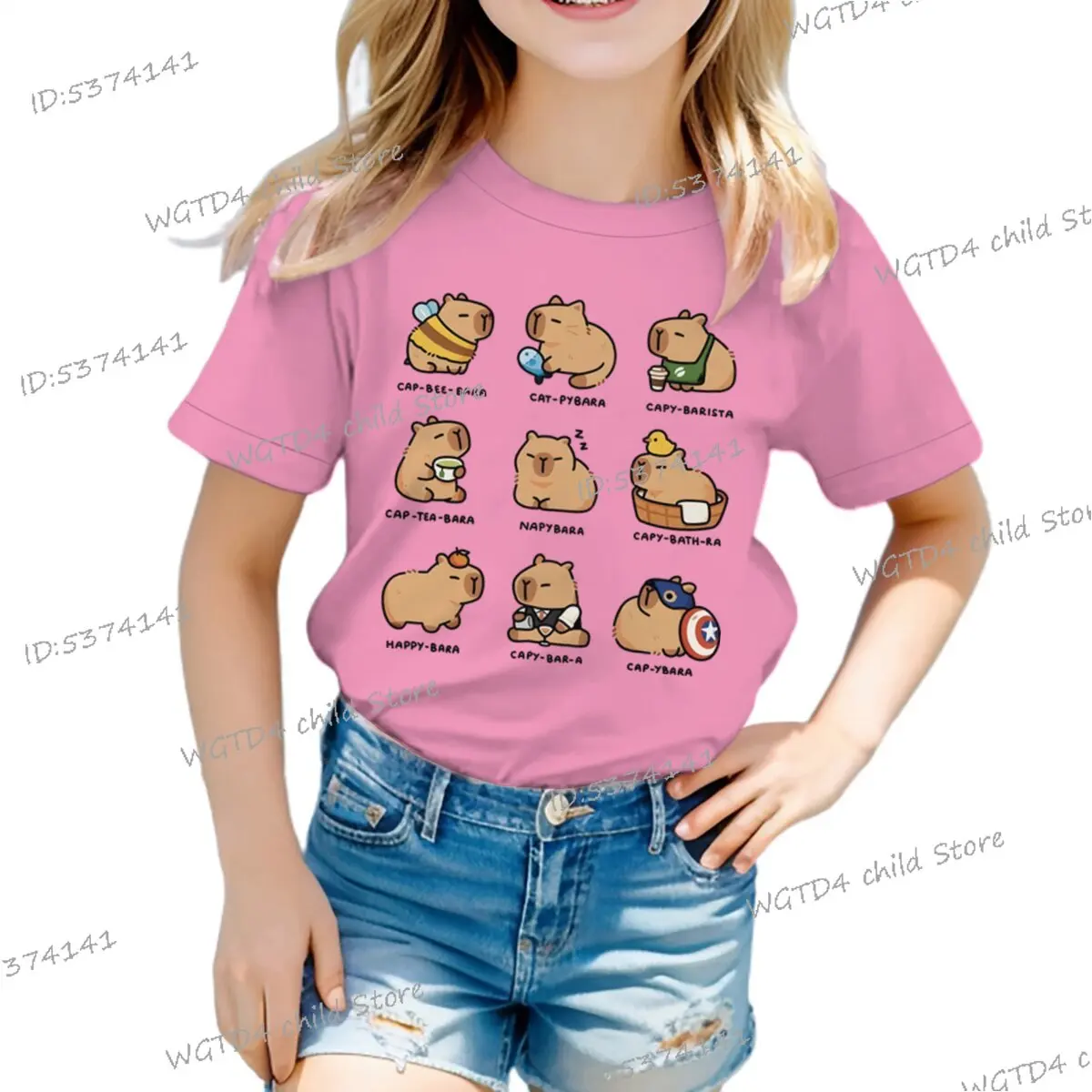 Funny Capybara Cartoon Print T Shirt for Girls Boys