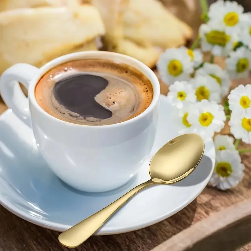 Gold Stainless Steel Coffee Spoon Dessert Spoon Tea Machine Washable 12pcs Suitable for Kitchen Restaurant