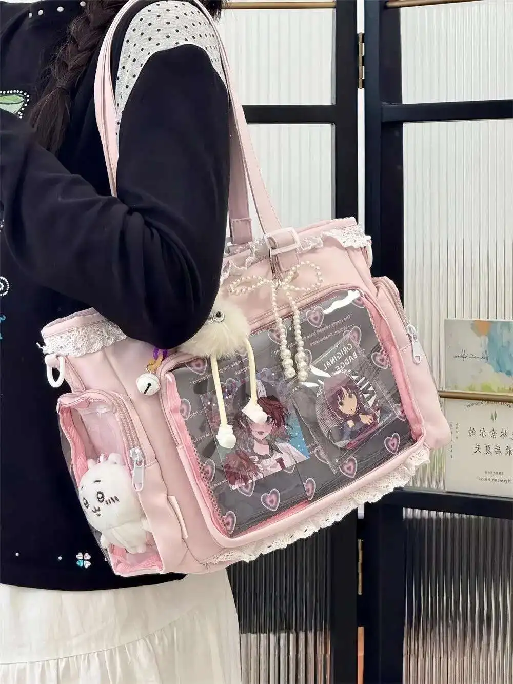 Y2K ItaBag Transparent,Japanese Kawaii Lolita Large DIY Tote Bag