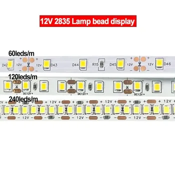 LED 스트립 조명 2835, 화이트, 웜 화이트, 다이오드 테이프, 램프 라이트 스트립, 방 게임방 장식용, DC 5V, 12V, 5m, 10m