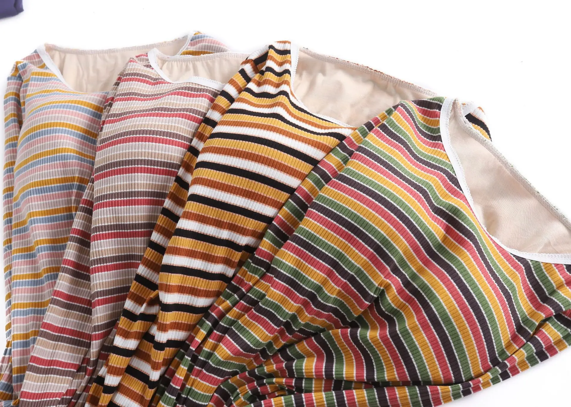 Mode Gestreiften Langarm Hosen Set Baumwolle Brust Pad Hause Tragen Anzug Frühling Herbst Nachtwäsche Frauen Pyjamas Nachtwäsche – Detail 23