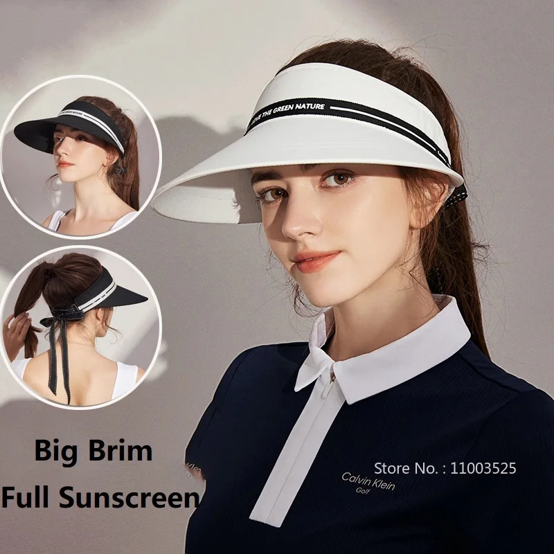 Love Golf Women's Sun Visor Empty Top Summer Golf Cap UV Protection UPF 50+ Portable Hat Ladies Bowknot Lace Outdoor Cap