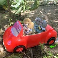 Forest Animal Family 1:12 Dollhouse Red Car Elephant Action Figure Furniture Autobus Pretend Play House Toy Girl Birthday Gift 1