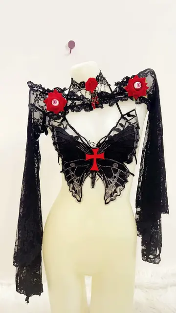 Lace Red Flower Shrug and Butterfly Top 2