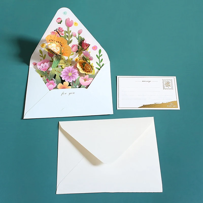 Romantic Flower Birthday Christmas Card 3D Pop-up Greeting Cards Set Postcard Party Wedding Decorations Creative Girl Gifts