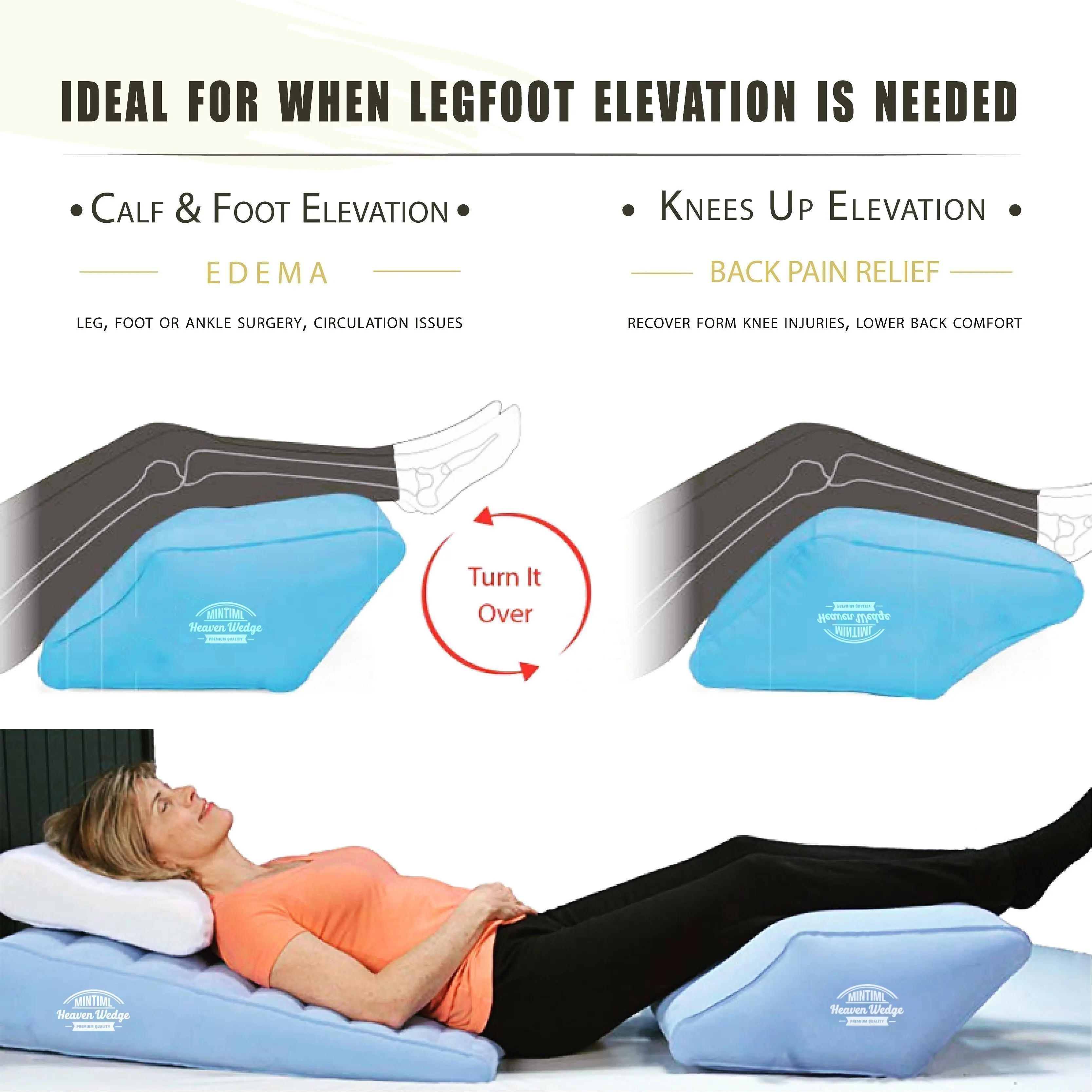 Leg Wedge Pillows for Sleeping Pregnant Woman Foot Lift Tool for Leg & Back Discomfort Inflatable Foam Leg Elevation Pillow