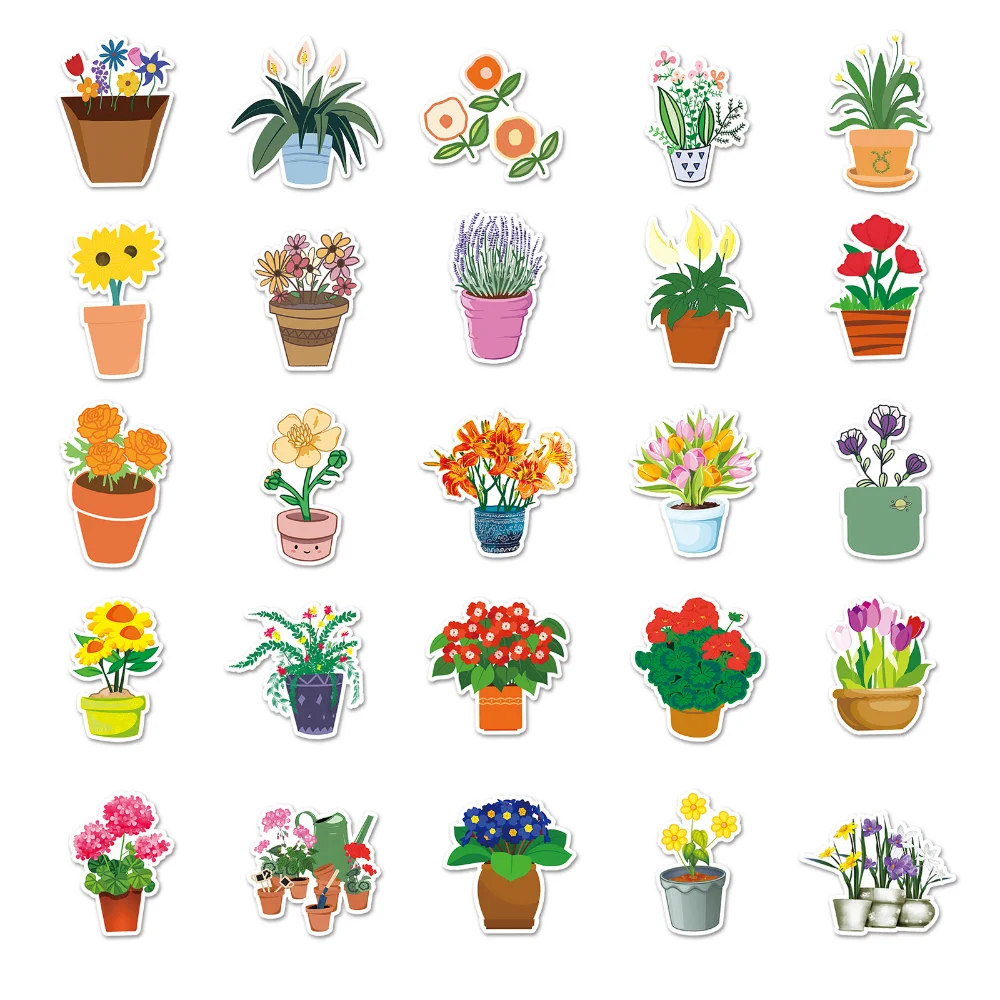 

10/50Pcs Ins Style Beautiful Flower Pot Stickers Laptop Guitar Luggage Waterproof Graffiti Sticker Decal Kid Classic Toy