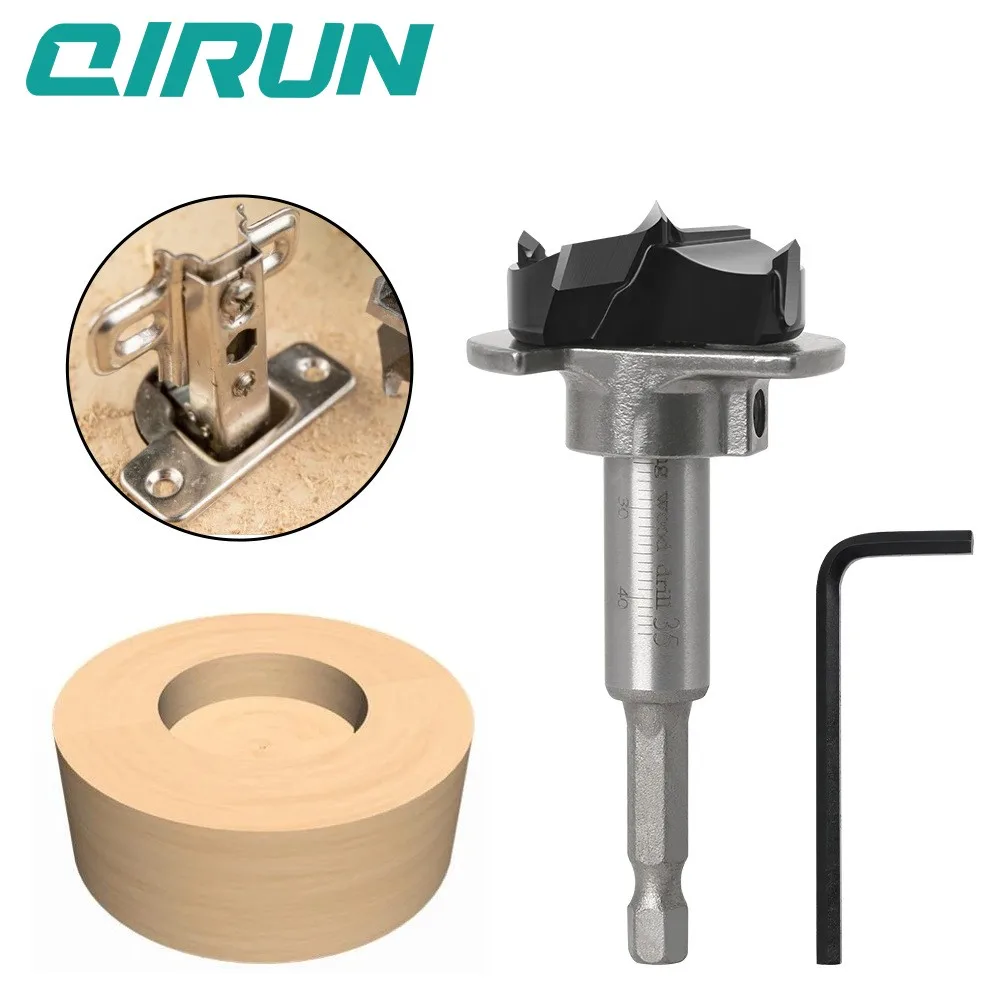 

A20 adjustable depth woodworking hole opener, hexagonal shank 35mm hard alloy flat wing drill, adjustable hinge hole opener