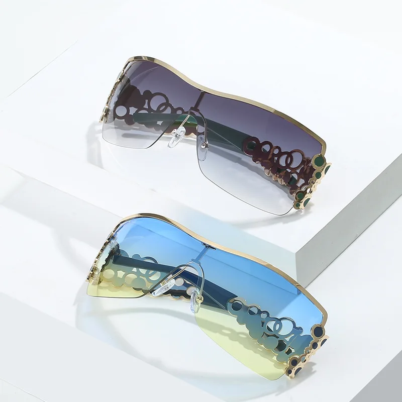 Y2K Brand Digner Metal Circle Sunglass Women For Men 2023 Trending Sun Glass Vintage Fashion Punk Half Frame_voghion.com