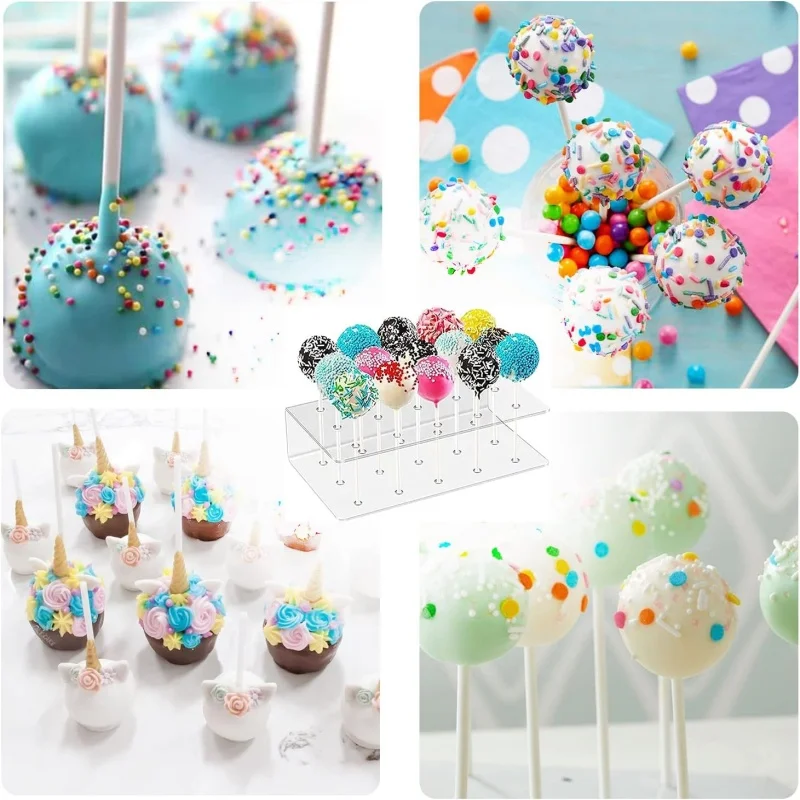 Hole Cake Pop Stand Acrylic Clear Durable Candy Baby Shower Wedding Party Birthday Dessert Placement