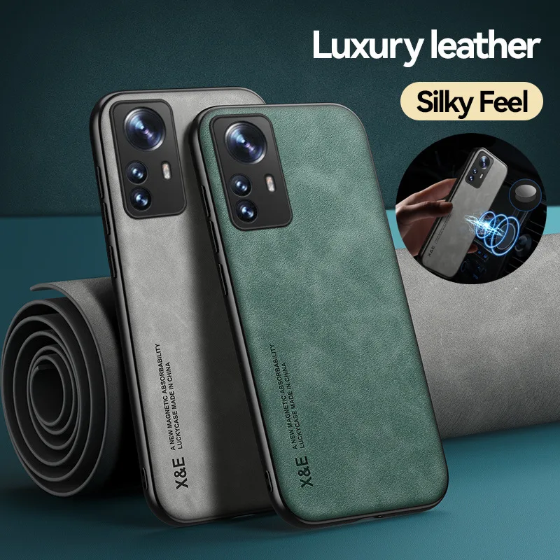 Leather Car Magnetic Holder Case with Metal Plate - Matte Full Cover