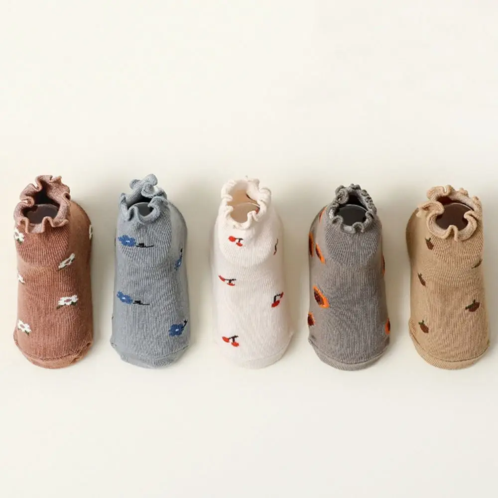 5Pairs Flower Baby Cotton Socks Breathable Pleated Toddle Short Tube Socks Cute Autumn Spring Children Cartoon Socks Children