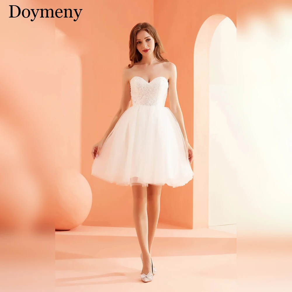 

Doymeny Homecoming Dresses Sweetheart Lace Appliques Ball Gowns For Women Tulle Open Back Formal Party Dress Suknie Homecoming