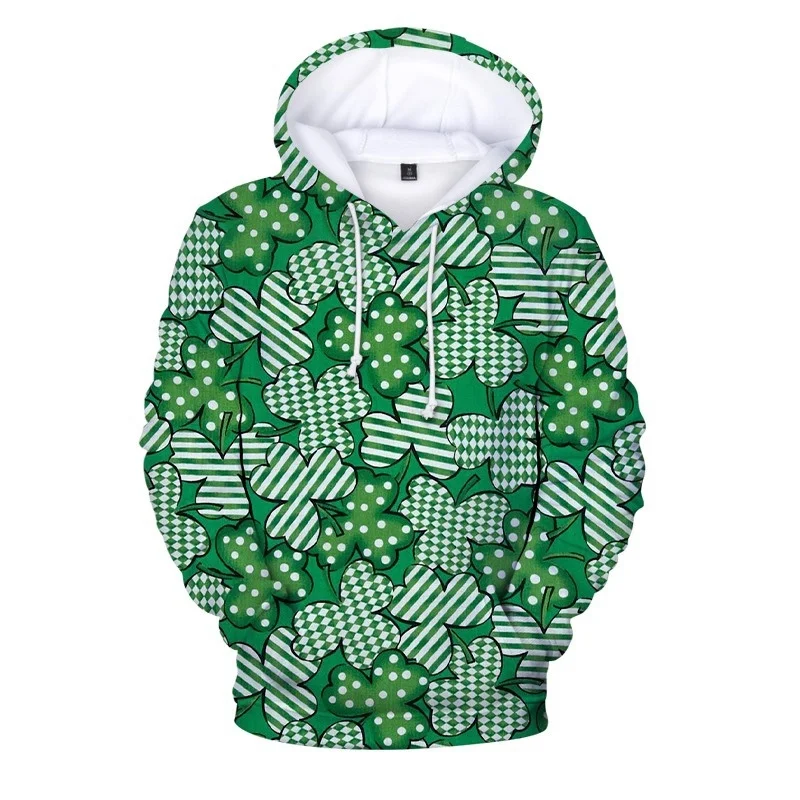 thumbnail image 1 of Sudadera con capucha de trébol de cuatro hojas con estampado 3D para hombre, sudadera con capucha de gran tamaño con gráficos de trébol de la suerte, sudadera con capucha para mujer, abrigo de manga l, 1 of 5