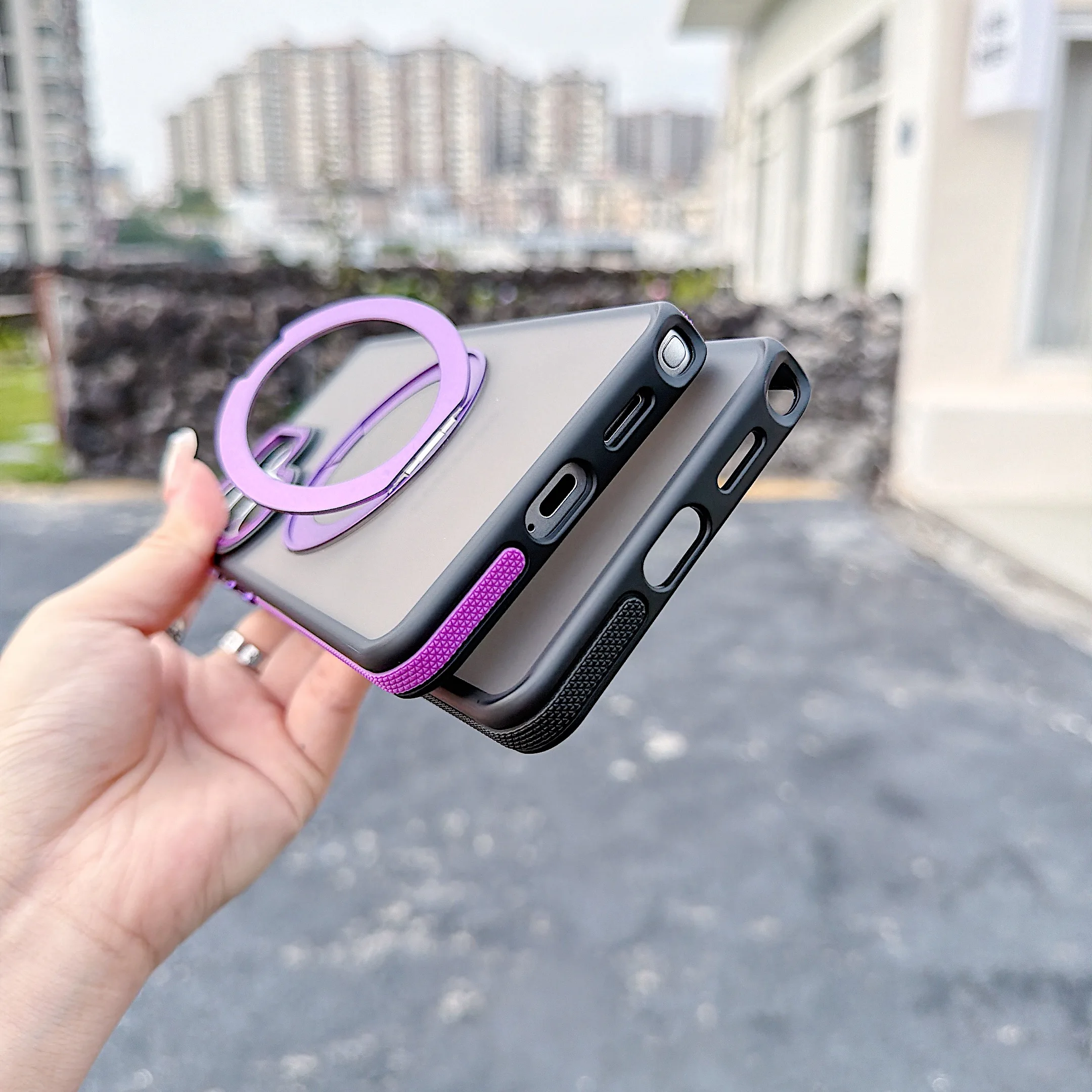 Matte Phone Case with 360° Rotatable Magnetic Kickstand and Lanyard - Protective Cover