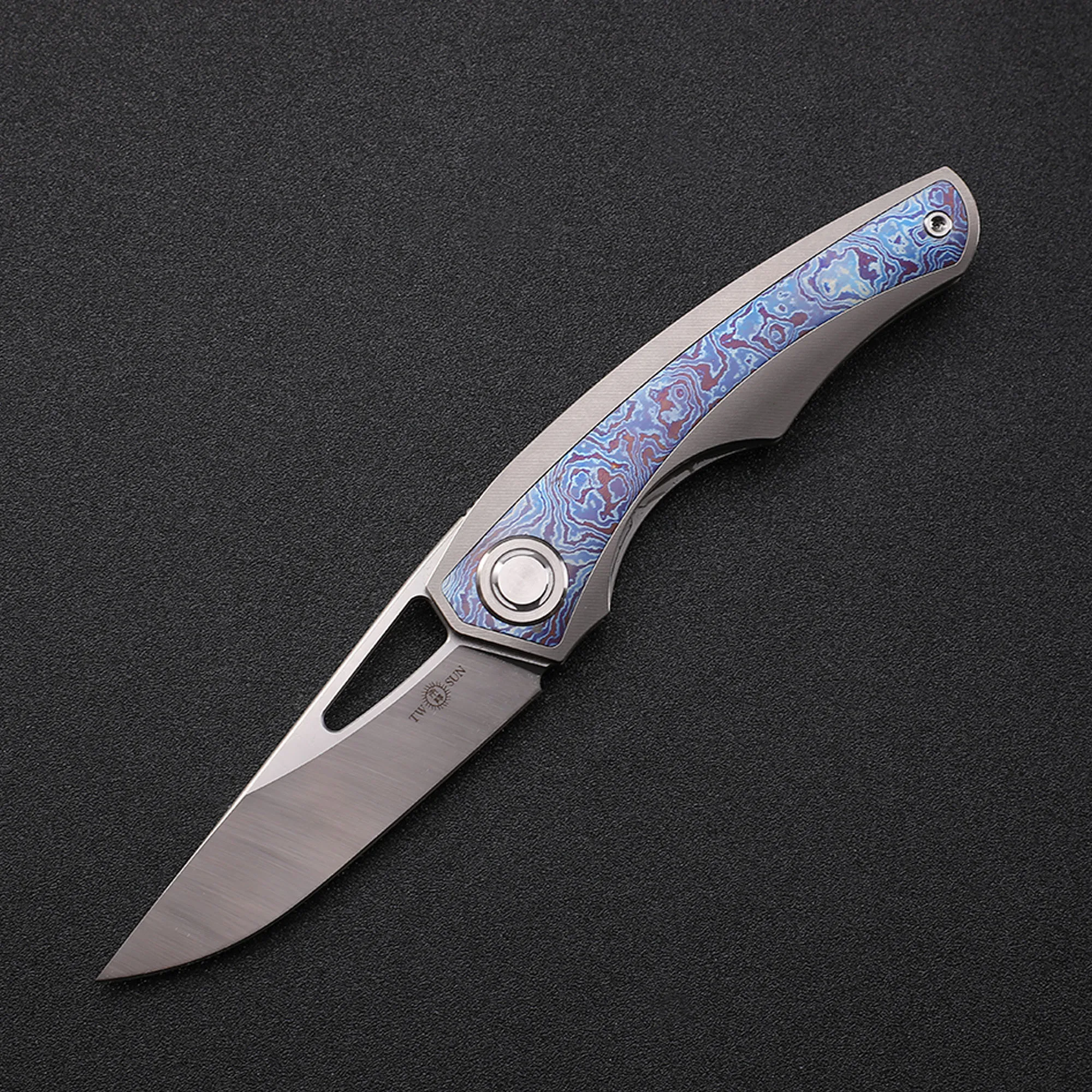 TwoSun TS186 Folding Knife Pocketknife M390 Steel Satin Blade Titanium +Carbon Fiber Handle Outdoor Camping Hunting EDC Tools 6